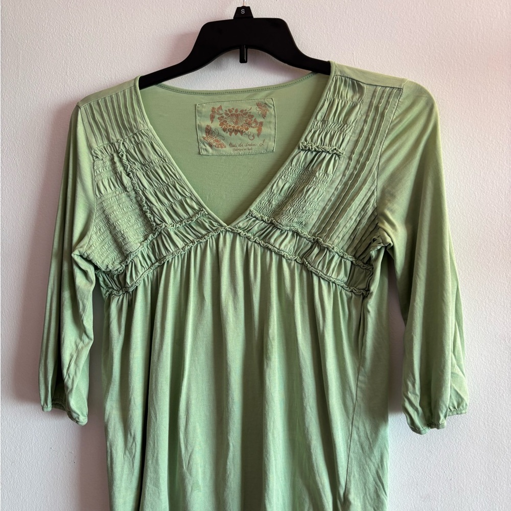 Anthropologie Light Green V-Neck Blouse